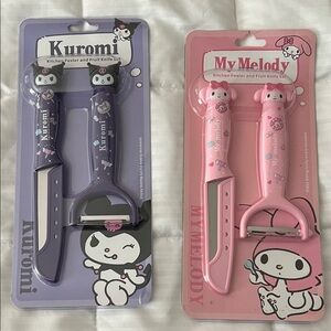 Kuromi & My Melody Kitchen Peeler and Fruit Knife Sets - Purple & Pink
